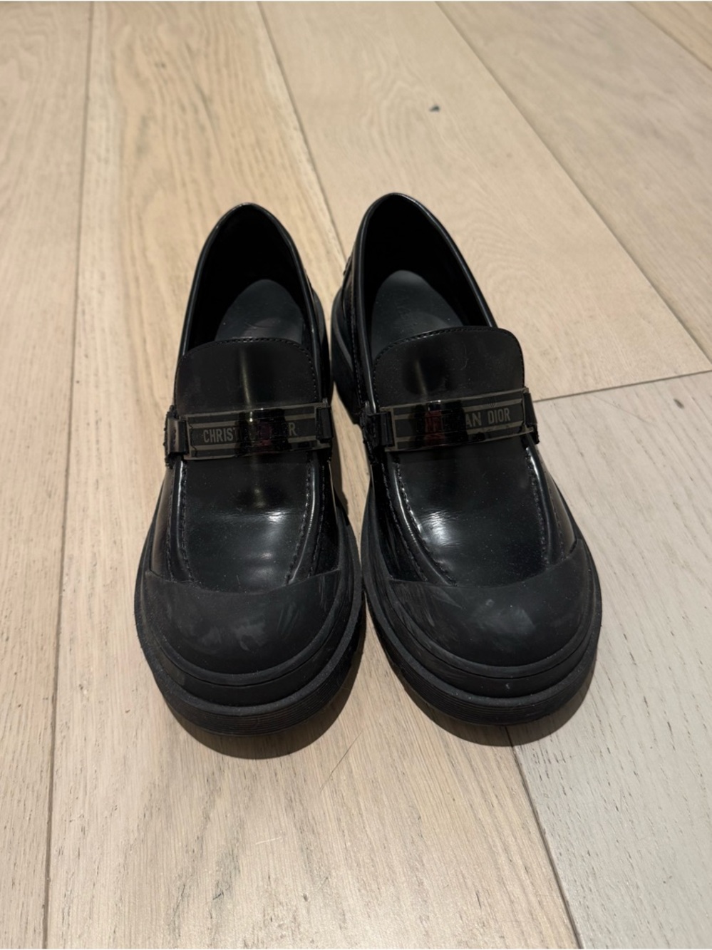 DIOR Black Patent Leather Loafers with Logo Strap - Picture 3 of 5